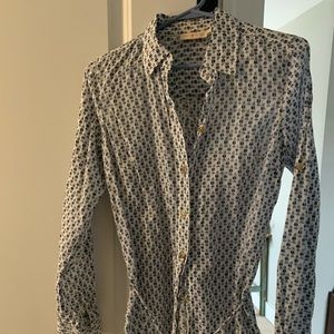 Tory Burch White & Blue button down tunic shirt